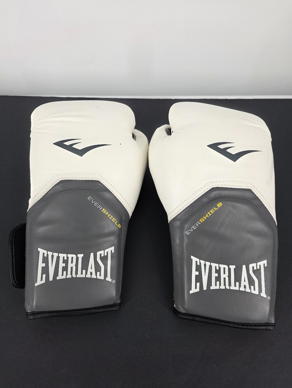 Everlast Elite Pro Style EverShield Boxing Gloves White Gray Hook Loop Training